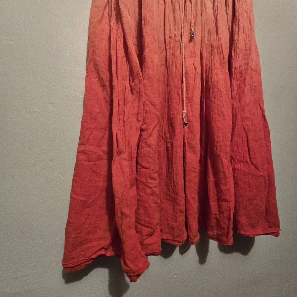 Vintage Crazy Horse Ombre Maxi Skirt Coral Women SM Cottage Boho Hippie Peasant - Picture 3 of 9